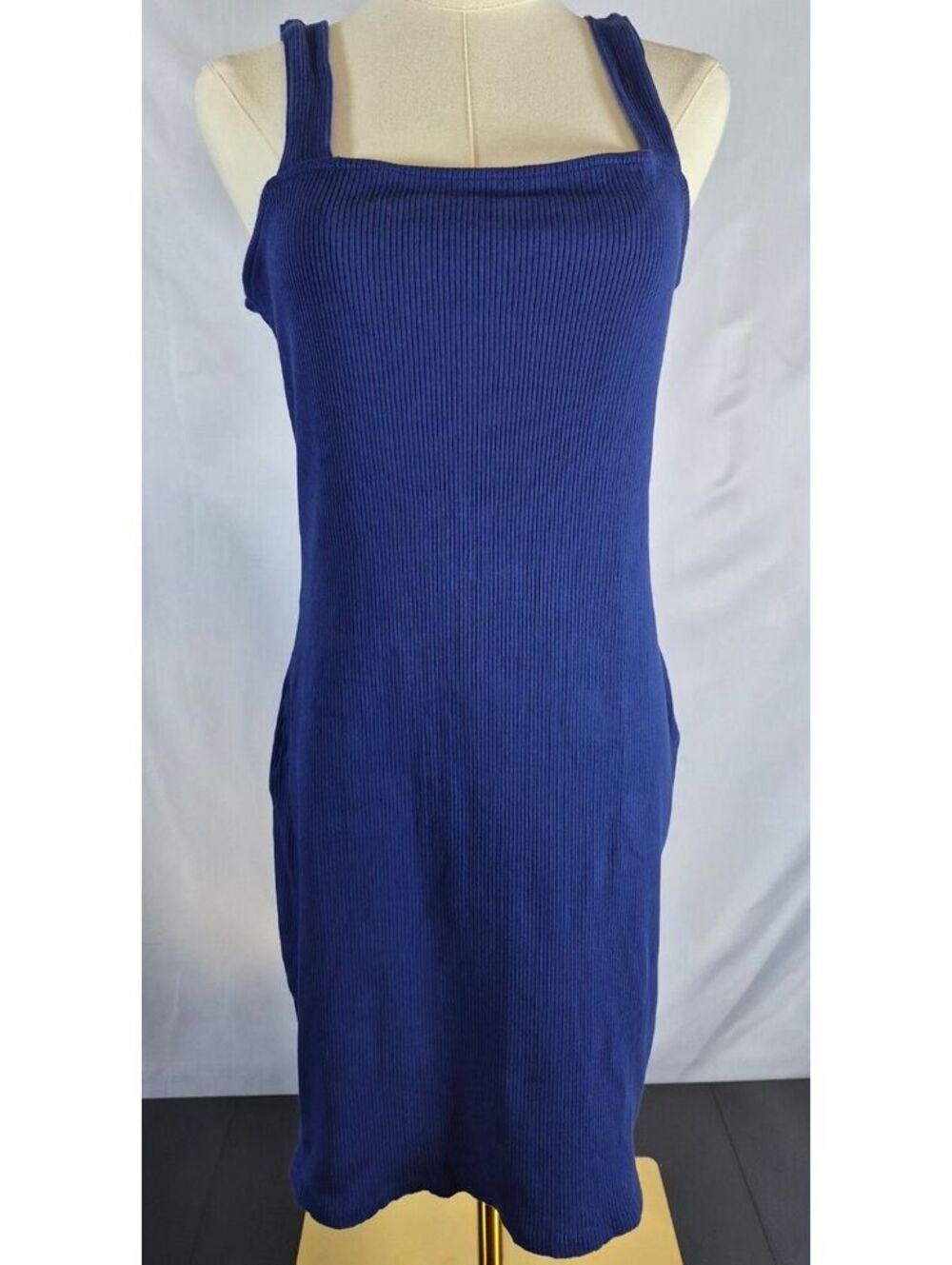 ASOS Design Blue Ribbed Square Neck Bodycon Tank Dress Size 10